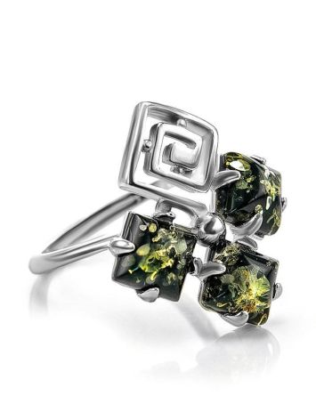 Green Amber Ring In Sterling Silver The Vernissage, Ring Size: 13 / 22, image 