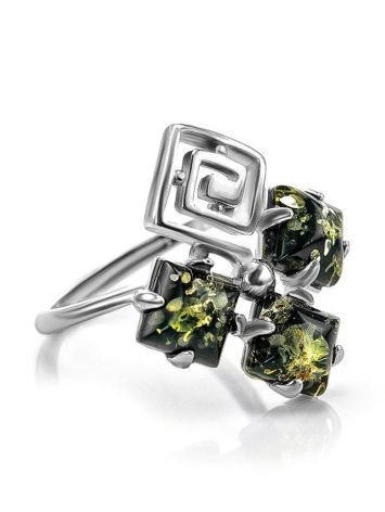 Green Amber Ring In Sterling Silver The Vernissage, Ring Size: 12 / 21.5, image 