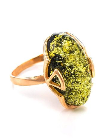 Green Amber Ring In Gold-Plated Silver The Rendezvous, Ring Size: 12 / 21.5, image 