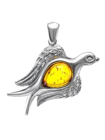 Silver Dove Pendant With Cognac Amber, image 