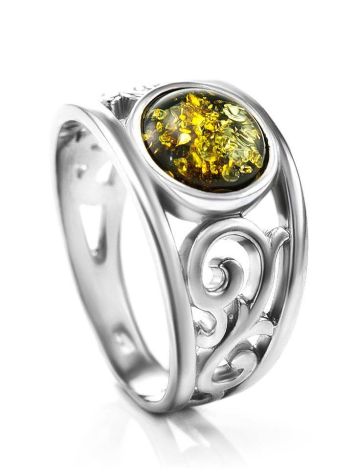 Amazing Silver Ring With Green Amber The Scheherazade, Ring Size: 6 / 16.5, image 