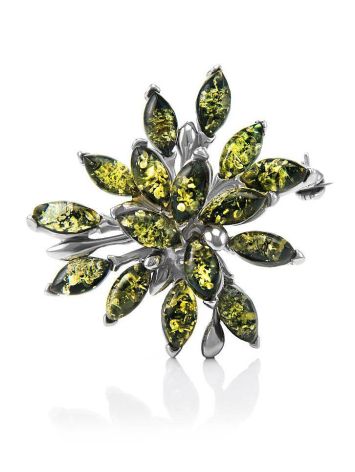 Green Amber Brooch In Sterling Silver The Dahlia, image 