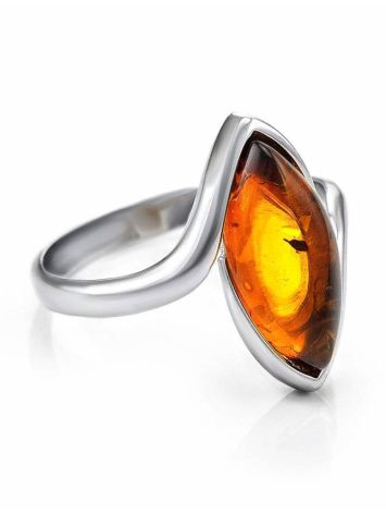 Sterling Silver Ring With Bright Cognac Amber The Amaranth, Ring Size: 5.5 / 16, image 