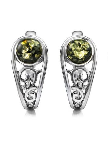 Sterling Silver Earrings With Bright Green Amber The Scheherazade, image 