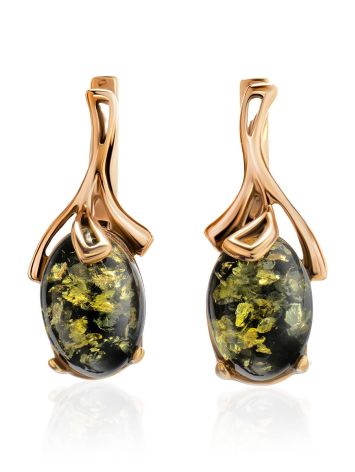 Gold-Plated Earrings With Green Amber The Crocus, image 