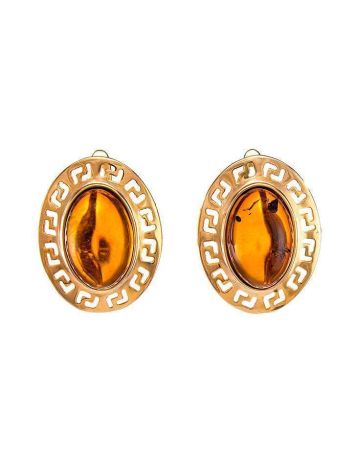 Cognac Amber Earrings In Gold The Ellas, image 