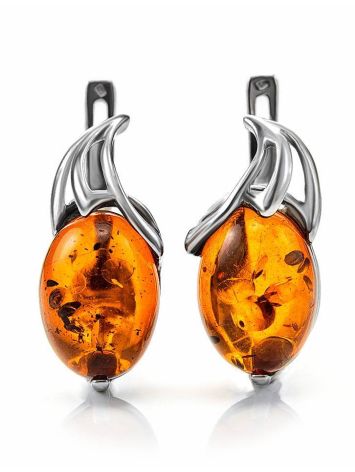 Cognac Amber Earrings In Sterling Silver The Palermo, image 