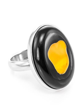 Adjustable Silver Ring With Honey Amber The Panther, Ring Size: Adjustable, image 