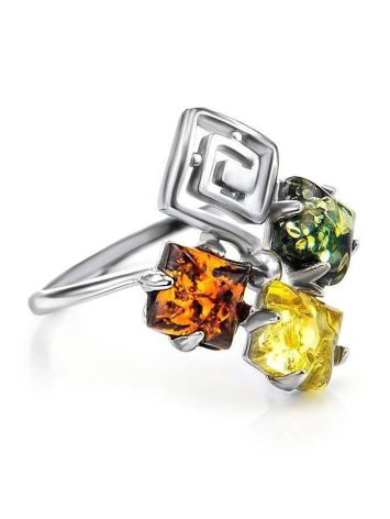 Multicolor Amber Ring In Sterling Silver The Vernissage, Ring Size: 12 / 21.5, image 