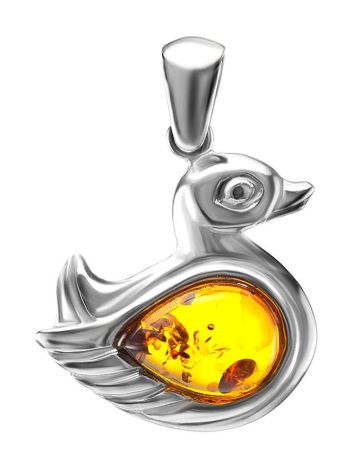 Silver Duck Pendant With Cognac Amber, image 