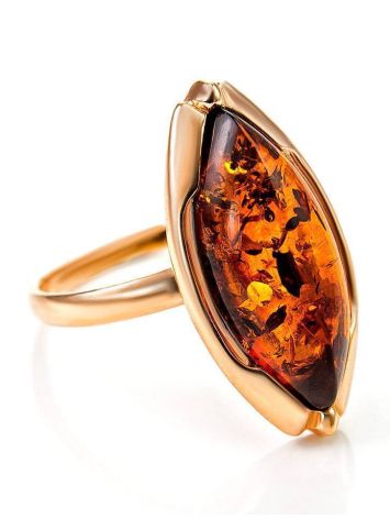 Bright Gold-Plated Ring With Cognac Amber The Ballade, Ring Size: 5.5 / 16, image 