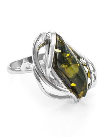 Bold Green Amber Ring In Sterling Silver The Illusion, Ring Size: 13 / 22, image 