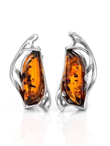 Bold Silver Earrings With Cognac Amber The Illusion, image 