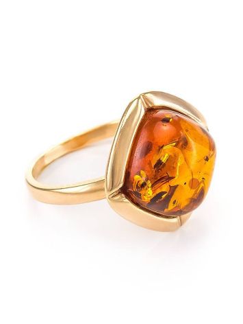 Gold-Plated Silver Ring With Cognac Amber The Zephyr​, Ring Size: 12 / 21.5, image 