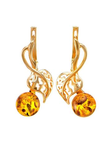 Gold-Plated Earrings With Cognac Amber The Florina, image 