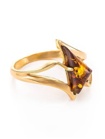 Cognac Amber Ring In Gold-Plated Silver The Vesta, Ring Size: 4 / 15, image 