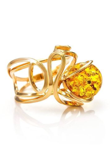 Adjustable Gold-Plated Ring With Lemon Amber The Flamenco, Ring Size: Adjustable, image 
