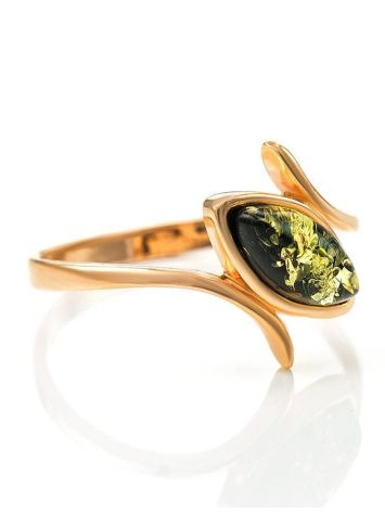 Delicate Gold-Plated Ring With Green Amber The Adagio, Ring Size: 9.5 / 19.5, image 