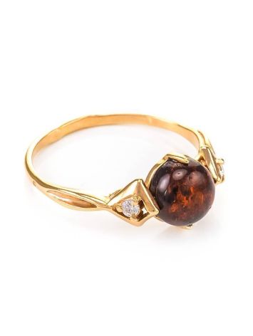 Cherry Amber Ring In Gold-Plated Silver With Crystals The Sambia, Ring Size: 9.5 / 19.5, image 