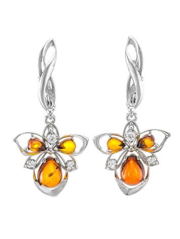 Drop Amber Earring In Sterling Silver With Crystals The Edelweiss, image 