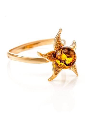 Wonderful Gold Plated Ring With Luminous Cognac Amber The Persimmon, Ring Size: 11.5 / 21, image 