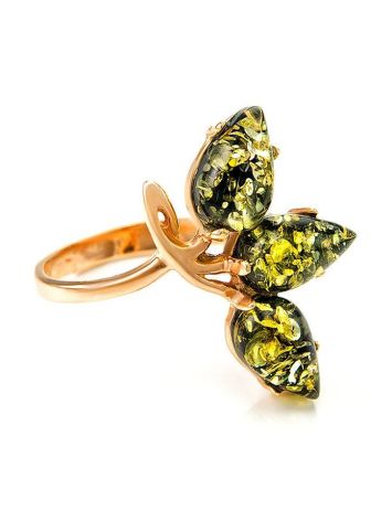 Green Amber Ring In Gold-Plated Silver The Dandelion, Ring Size: 12 / 21.5, image 