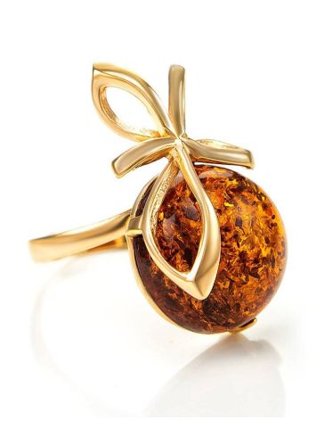 Adorable Gold-Plated Ring With Cognac Amber The Paradise, Ring Size: 12 / 21.5, image 