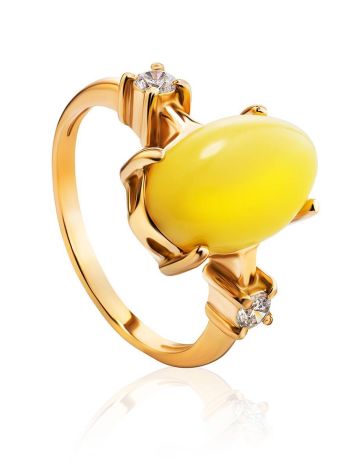 Honey Amber Ring In Gold-Plated Silver With Crystals The Nostalgia, Ring Size: 12 / 21.5, image 