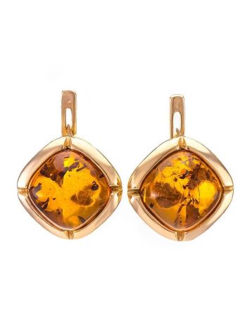 Gold-Plated Silver Earrings With Cognac Amber The Zephyr, image 