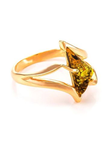 Gold-Plated Ring With Green Amber The Vesta, Ring Size: 12 / 21.5, image 