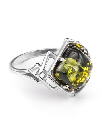 Bold Silver Ring With Green Amber The Astoria, Ring Size: 13 / 22, image 