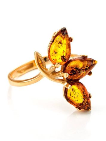 Gold-Plated Ring With Cognac Amber The Dandelion, Ring Size: 11.5 / 21, image 
