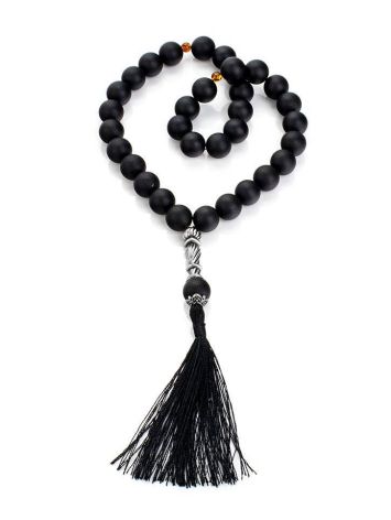 Muslim 33 Ball Cut Black Amber Prayer Beads, image 