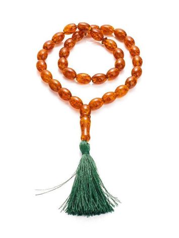 Islamic 33 Olive Cut Cognac Amber Prayer Beads, image 