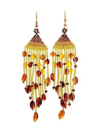 Braided Earrings With Cognac Amber And Yellowish Glass Beads The Fable, image 