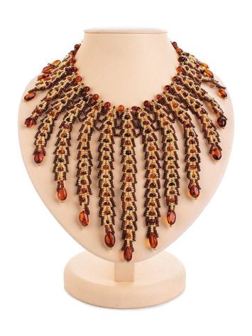 Handcrafted Cherry Amber Necklace With Glass Beads The Fable, image 