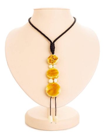 White Amber Necklace With Textile Cord The Indonesia, image 
