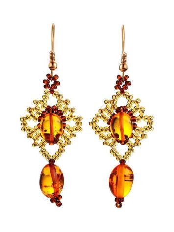 Cognac Amber Braided Dangles With Glass Beads The Fable, image 