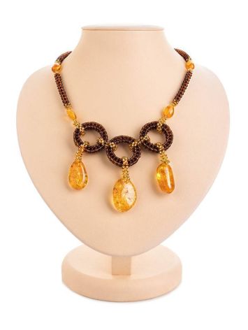 Handmade Lemon Amber Necklace With Glass Beads The Fable, image 