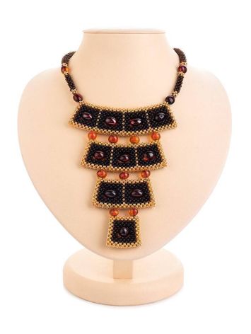 Handcrafted Cherry Amber Necklace With Glass Beads The Fable, image 