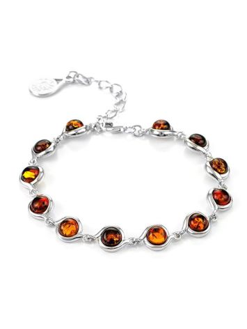 Silver Link Bracelet With Cognac Amber The Berry, image 