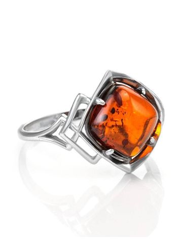 Stylish Silver Ring With Cognac Amber The Astoria, Ring Size: 11.5 / 21, image 