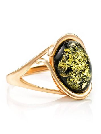 Bold Gold-Plated Ring With Green Amber The Strauss, Ring Size: 5.5 / 16, image 