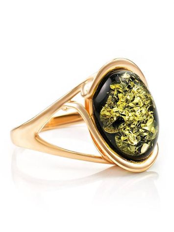 Bold Gold-Plated Ring With Green Amber The Strauss, Ring Size: 12 / 21.5, image 