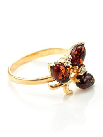 Gold-Plated Ring With Cherry Amber And Crystals The Verbena, Ring Size: 11.5 / 21, image 