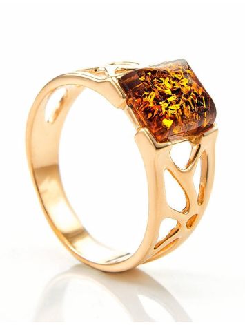 Bold Gold-Plated Ring With Cognac Amber The Artemis, Ring Size: 10 / 20, image 