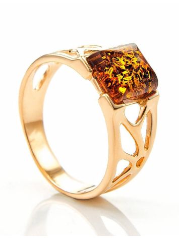 Bold Gold-Plated Ring With Cognac Amber The Artemis, Ring Size: 13 / 22, image 