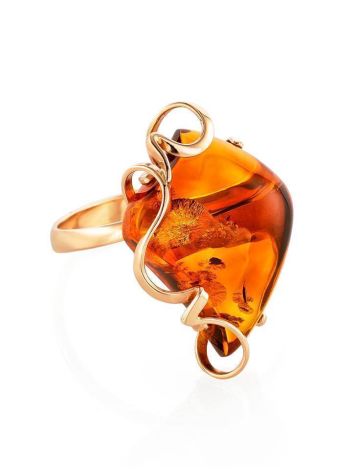 Handcrafted Golden Ring With Cognac Amber The Rialto, Ring Size: Adjustable, image 