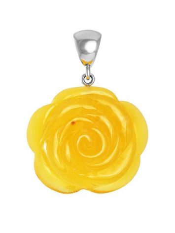 Carved Flower Amber Pendant in Sterling Silver The Rose, image 
