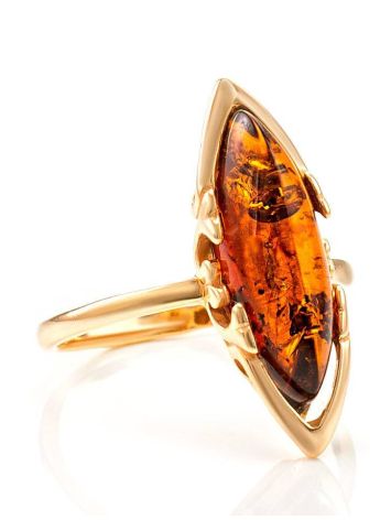 Adorable Gold-Plated Ring With Cognac Amber The Ballade, Ring Size: 5 / 15.5, image 